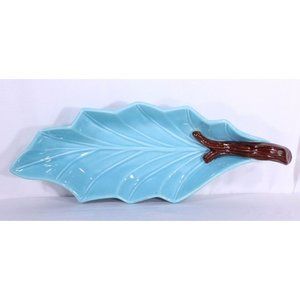 Vtg 1957 Miramar of California Pottery Leaf Candy Dish Turquoise Teal Marked 700